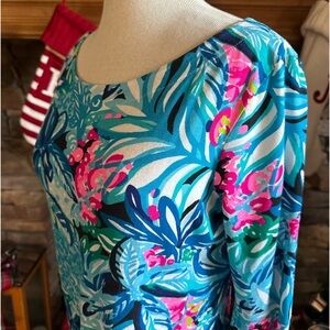 LILLY PULITZER 🌴 Women’s Multi-Colored Floral Three Qtr Bell Sleeve Top - Sz S